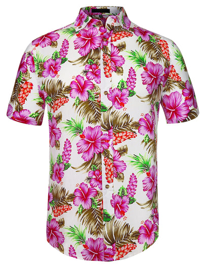 Chic Hawaiian Floral Print Summer Button Beach Shirt