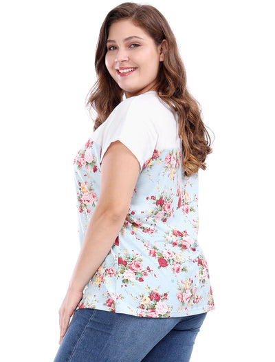 Spandex A Line Ditsy Floral Round Neck Blouse