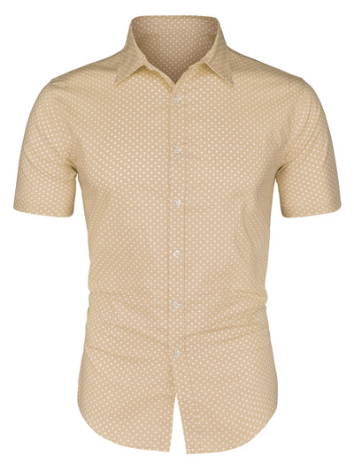 Cotton Lapel Short Sleeve Polka Dot Button Shirt