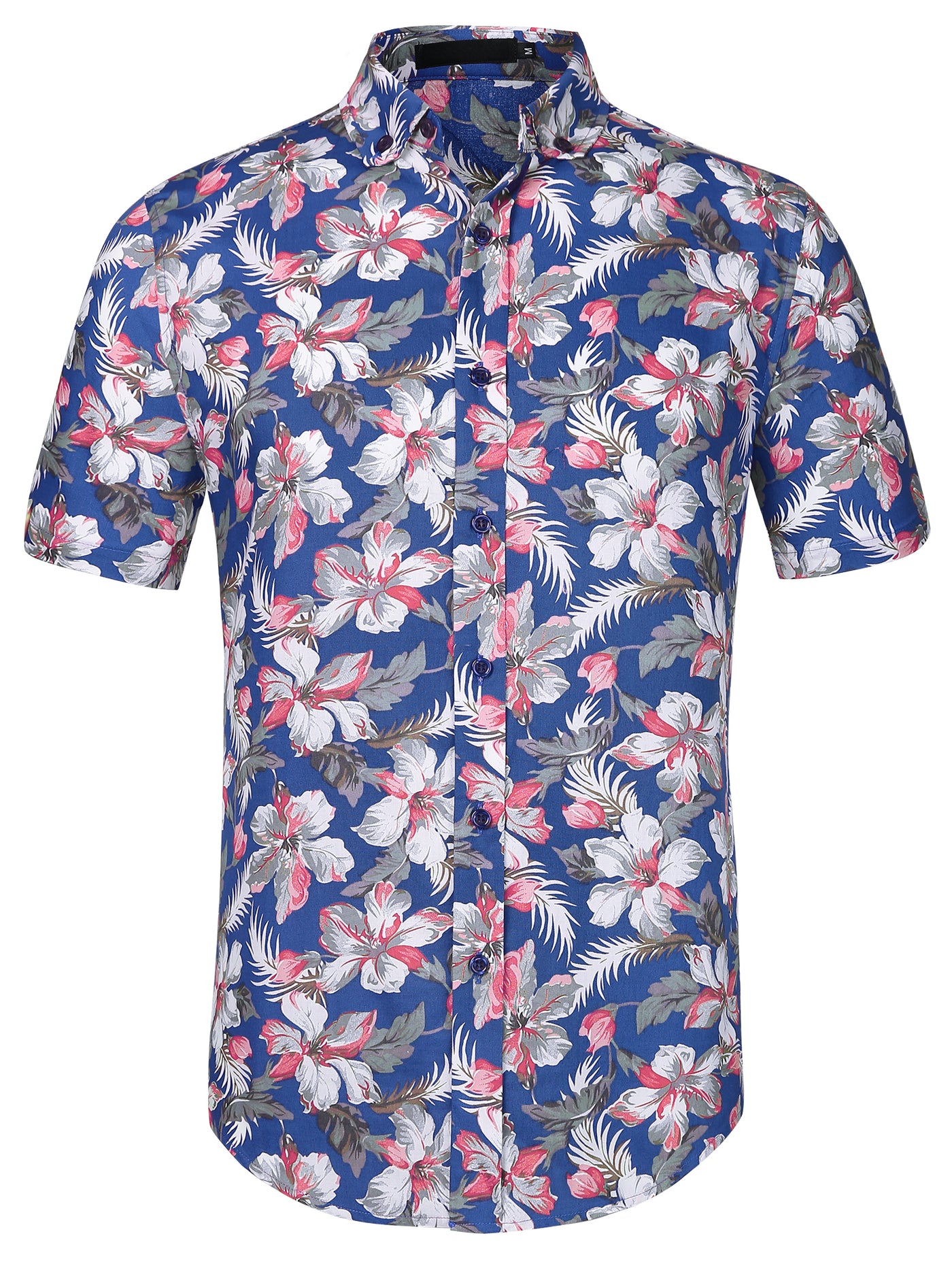 Bublédon Hawaiian Floral Print Short Sleeve Button Beach Shirt
