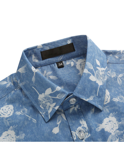Short Sleeve Lapel Button Down Floral Printed Shirt
