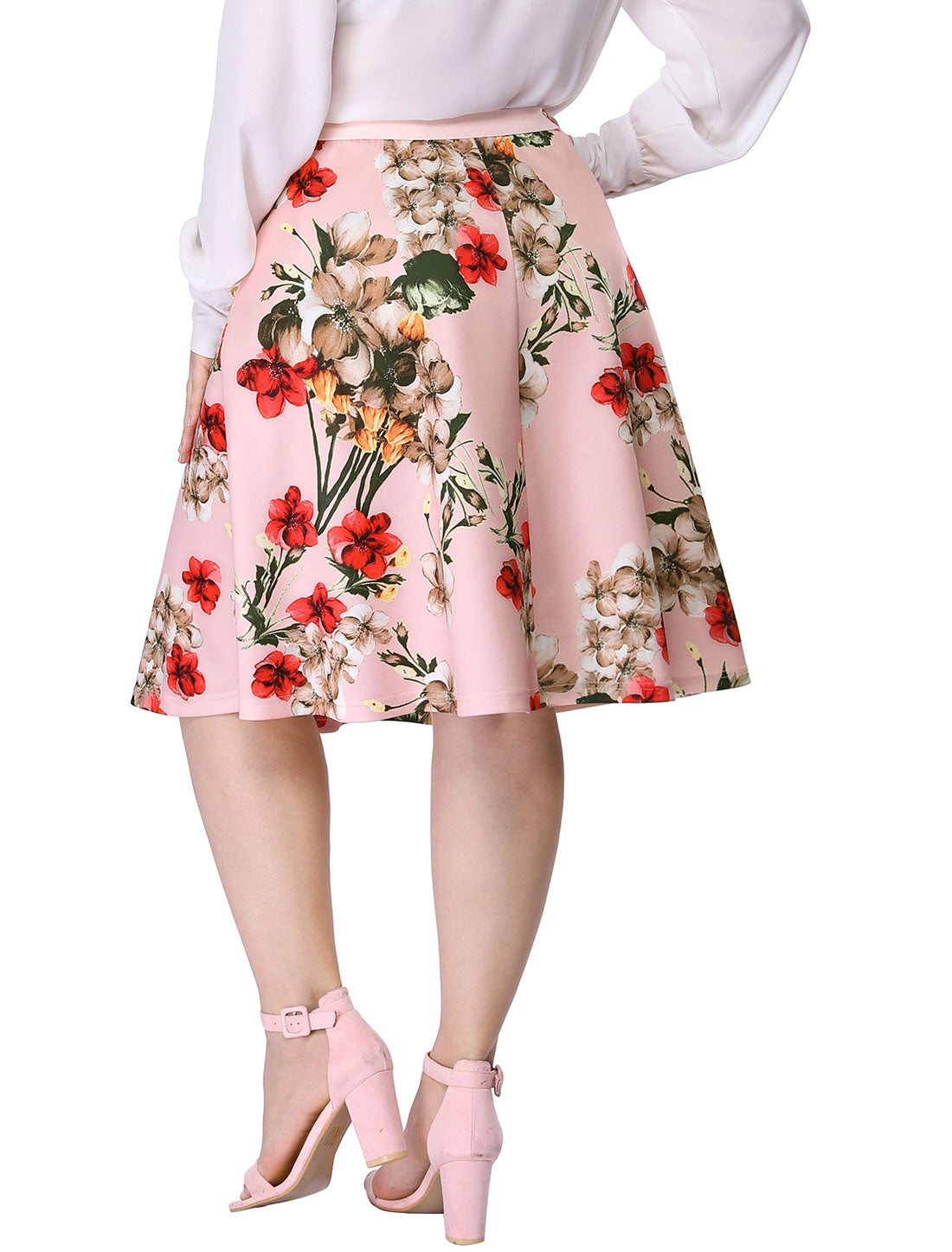 Bublédon Plus Size High Waisted A Line Flower Print Skirt