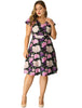 Floral Printed Cap Sleeve V-neck Plus Size Dress