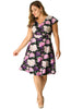 Floral Printed Cap Sleeve V-neck Plus Size Dress