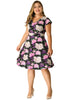 Floral Printed Cap Sleeve V-neck Plus Size Dress