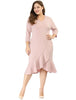 Cocktail V-neck Wrap Ruffled Midi Plus Size Dress