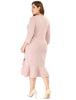 Cocktail V-neck Wrap Ruffled Midi Plus Size Dress
