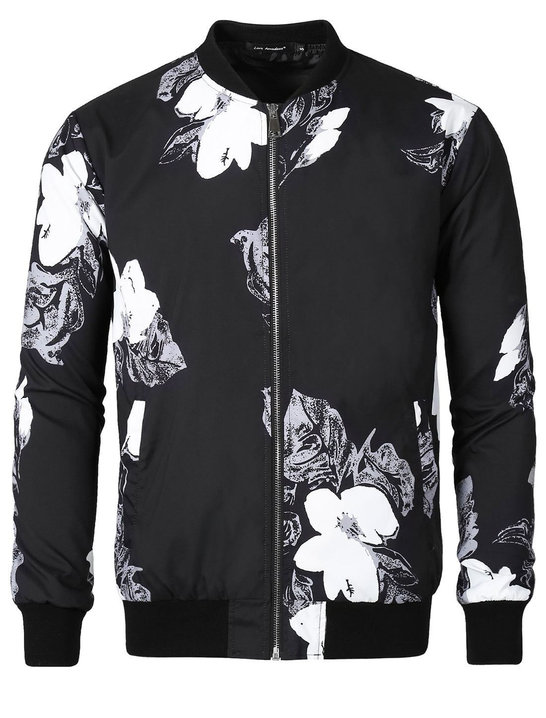 Bublédon Casual Lightweight Floral Print Zipper Bomber Jacket