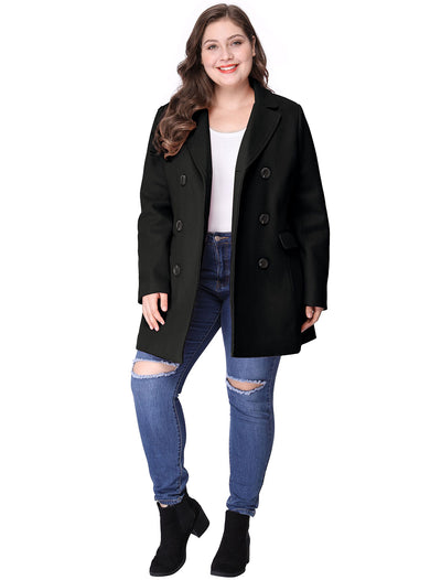 Women's Plus Size Notched Lapel Double Breasted Coat