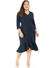 Cocktail V-neck Wrap Ruffled Midi Plus Size Dress