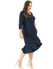 Cocktail V-neck Wrap Ruffled Midi Plus Size Dress