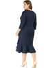 Cocktail V-neck Wrap Ruffled Midi Plus Size Dress