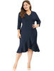 Cocktail V-neck Wrap Ruffled Midi Plus Size Dress