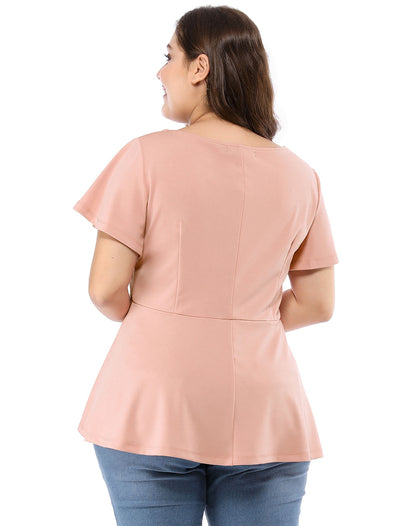 Women's Plus Size Ruffle Sleeves Sweetheart Peplum Top
