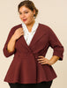 Knit X Line 3/4 Sleeve Button Decor Peplum Blazer