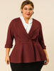 Knit X Line 3/4 Sleeve Button Decor Peplum Blazer