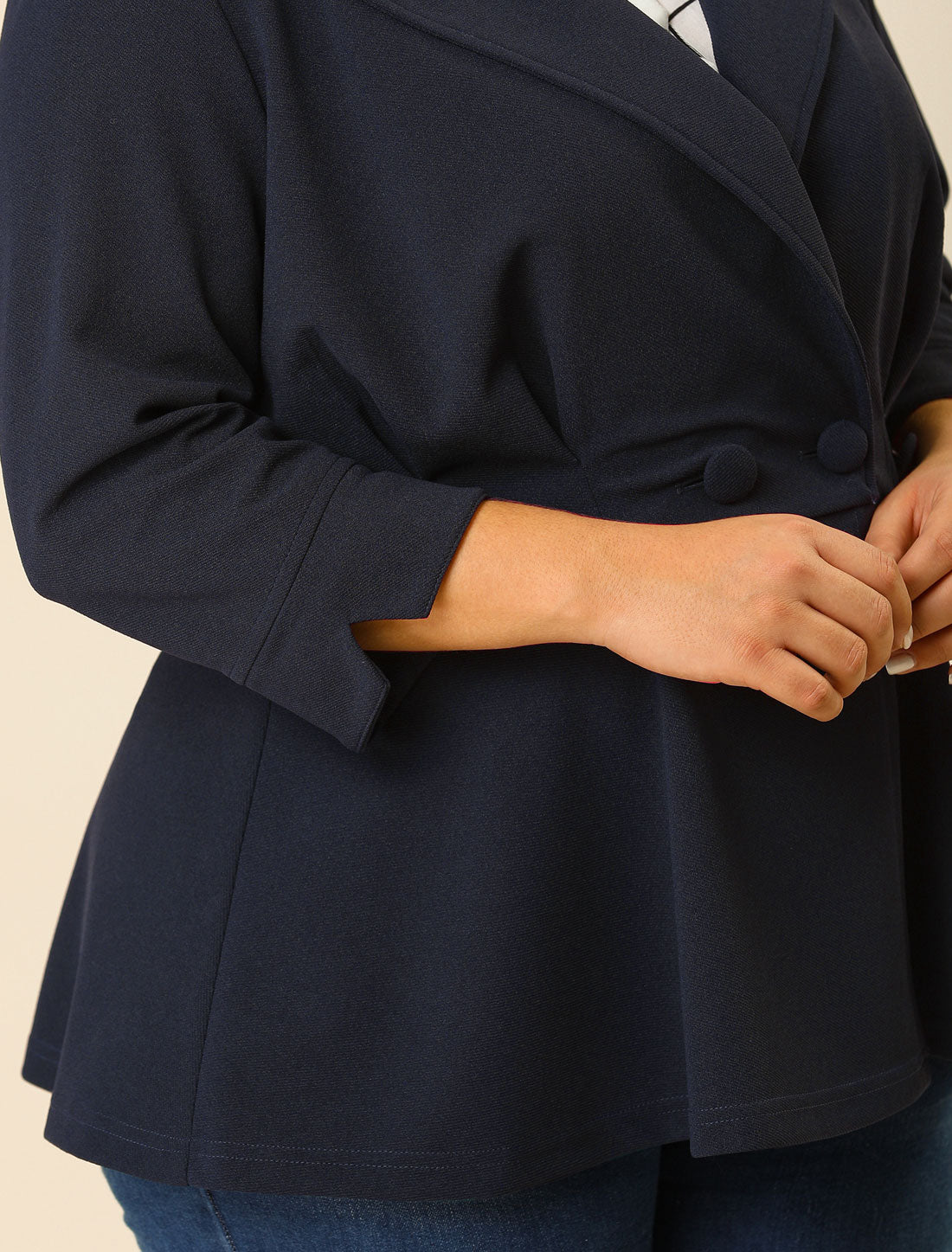 Bublédon Knit X Line 3/4 Sleeve Button Decor Peplum Blazer