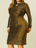 Shiny Keyhole Waist Twist Party Solid Plus Size Dress