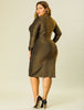 Shiny Keyhole Waist Twist Party Solid Plus Size Dress