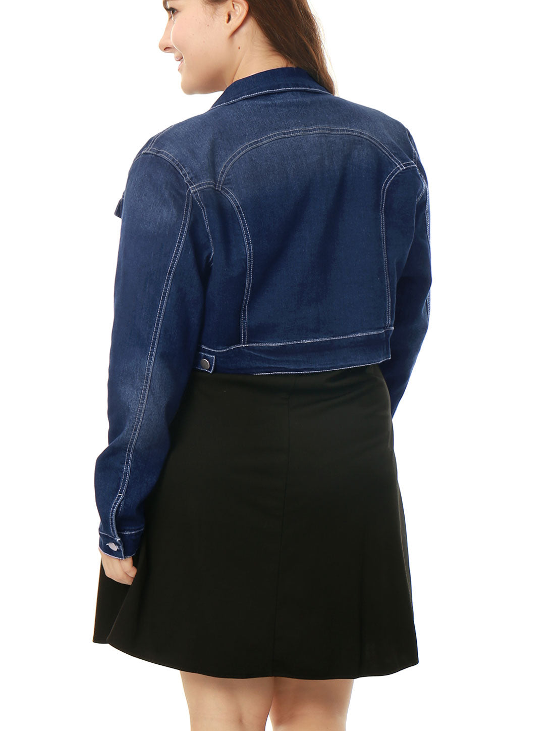 Bublédon Women Plus Size Button Closed Cropped Denim Jacket