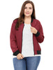 Plus Size Contrast Trim Zipper Pocket Bomber Jacket