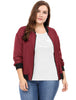 Plus Size Contrast Trim Zipper Pocket Bomber Jacket
