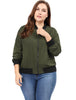 Plus Size Contrast Trim Zipper Pocket Bomber Jacket