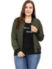 Plus Size Contrast Trim Zipper Pocket Bomber Jacket