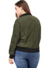 Plus Size Contrast Trim Zipper Pocket Bomber Jacket