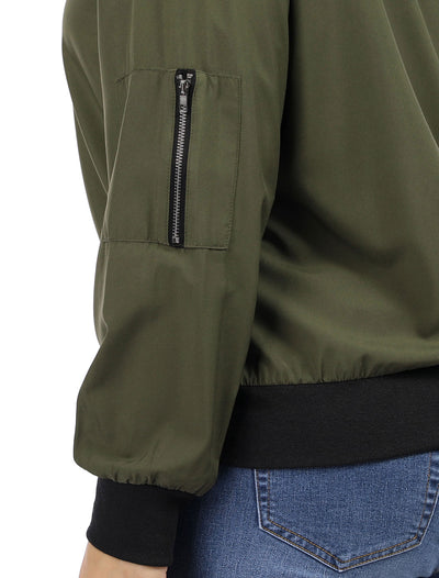 Plus Size Contrast Trim Zipper Pocket Bomber Jacket
