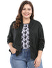 Plus Size Contrast Trim Zipper Pocket Bomber Jacket