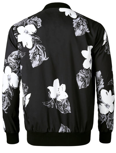 Casual Lightweight Floral Print Zipper Bomber Jacket