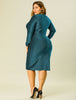 Shiny Keyhole Waist Twist Party Solid Plus Size Dress