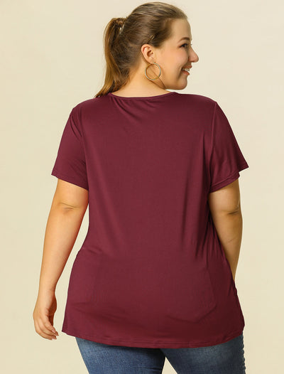 Women's Plus Size Basic Blouse Round Lace Panel Shoulder Summer Casual Top