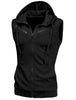 Kangaroo Pocket Zip Drawstring Sleeveless Hoodies