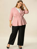 Knit X Line 3/4 Sleeve Button Decor Peplum Blazer
