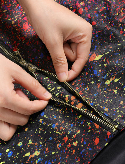 Women Plus Size Paint Splatter Zipper Long Sleeve Printed Blazer