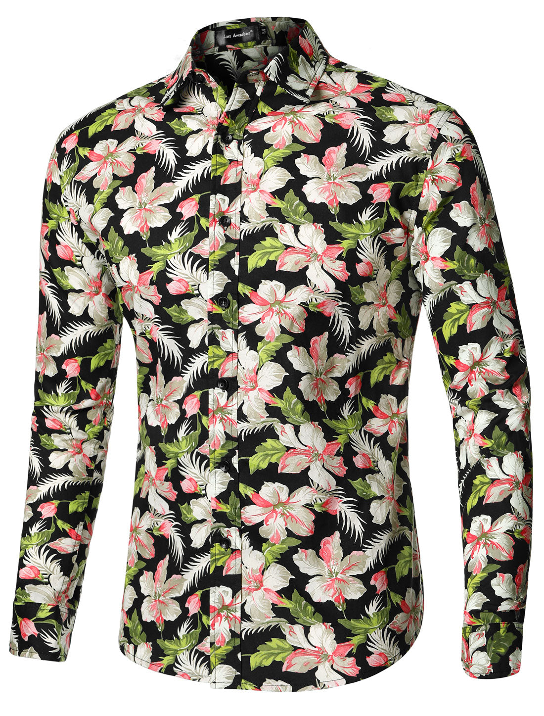 Bublédon Long Sleeve Aloha Hawaiian Palm Flower Print Shirt