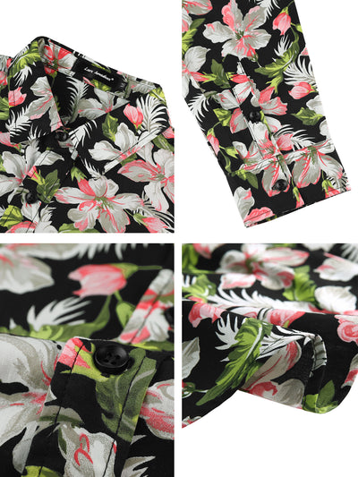Long Sleeve Aloha Hawaiian Palm Flower Print Shirt