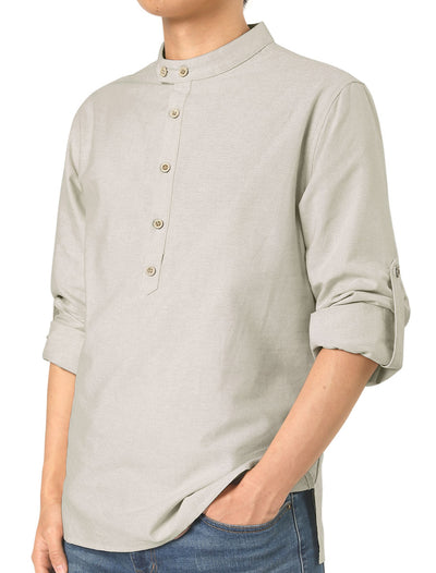 Casual Banded Collar Long Sleeve Solid Henley Shirt