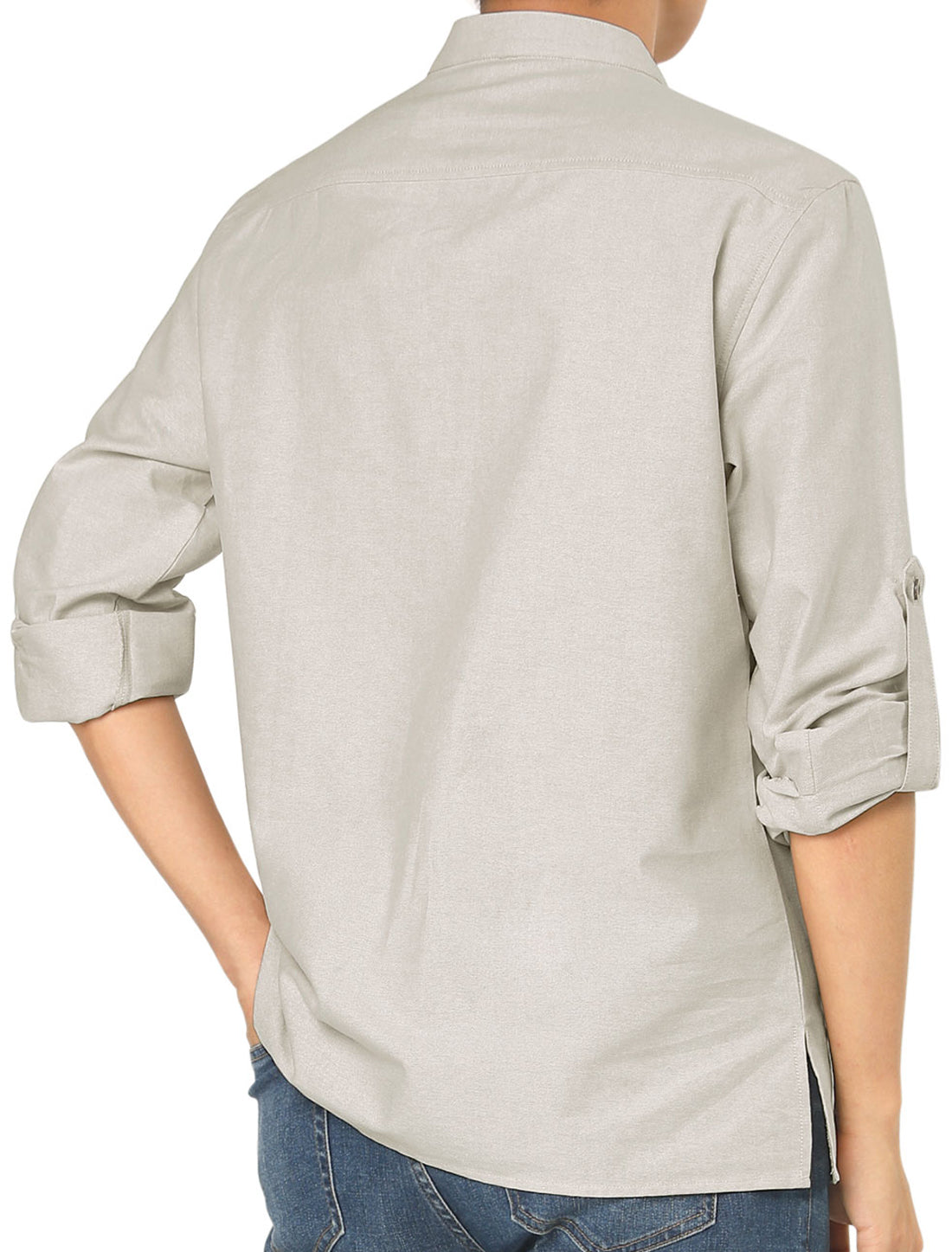 Bublédon Casual Banded Collar Long Sleeve Solid Henley Shirt