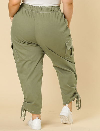 Pull On Spandex Contrast Stitch Cargo Pants