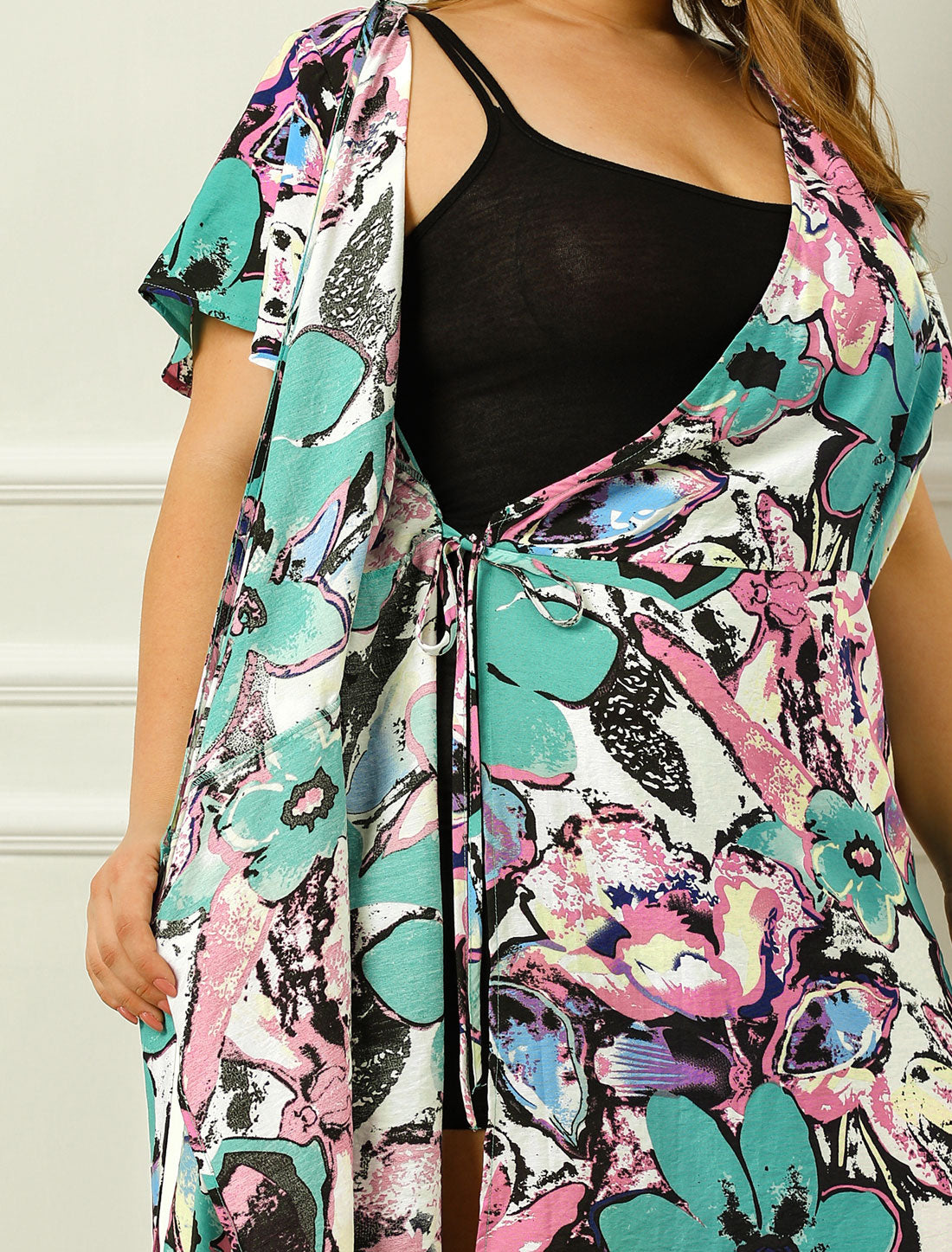 Bublédon Plus Size Wrap V Neck Floral Print Belted Midi Dress