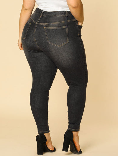 Women's Plus Size Mid Rise Stretch Washed Skinny Jeans