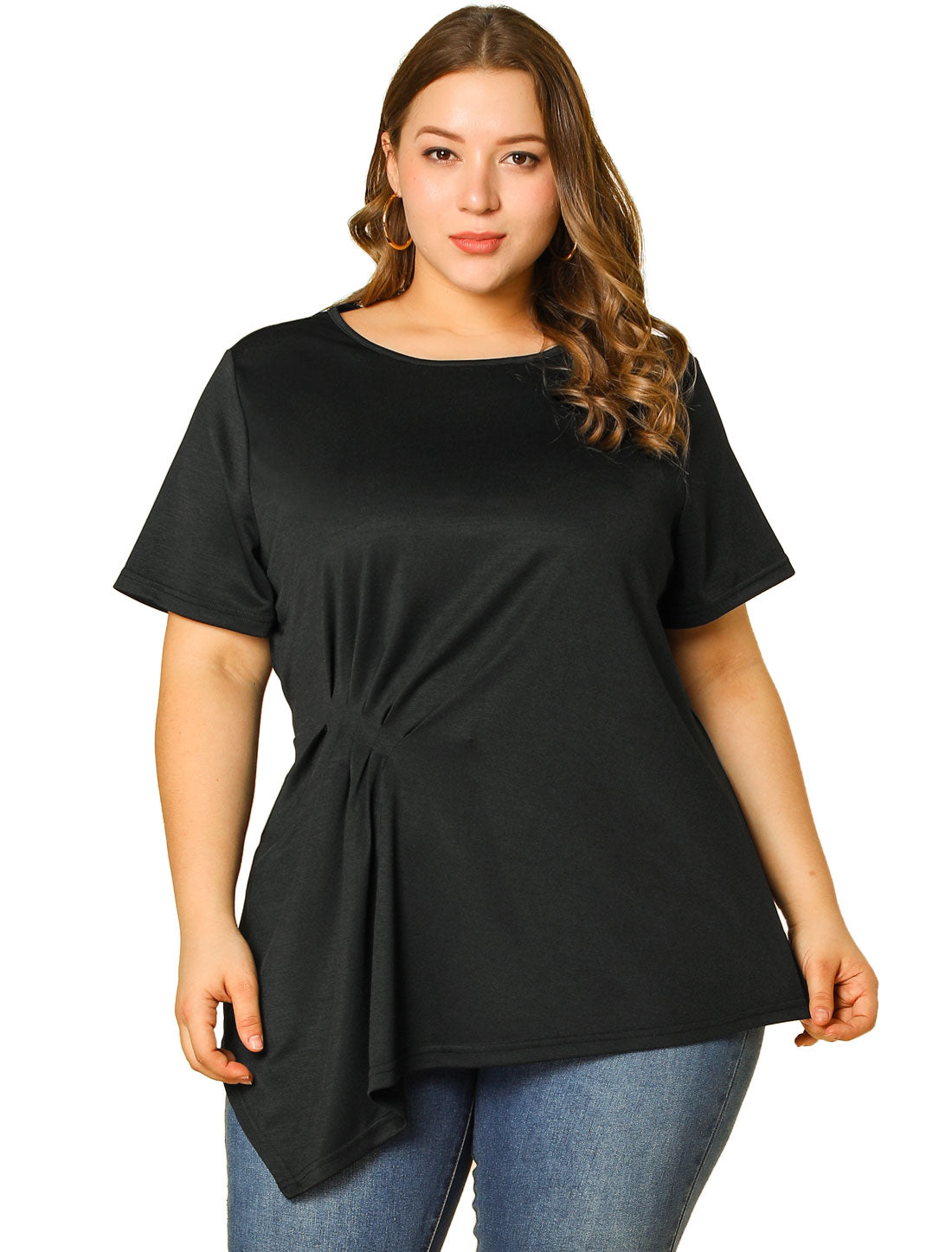 Bublédon Plus Size Top Ruched Summer Blouse Short Sleeve Casual Tops