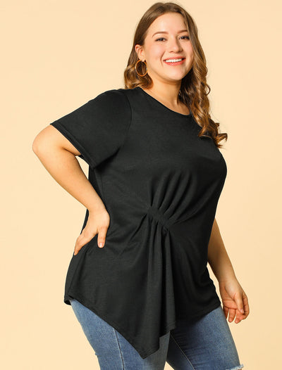 Plus Size Top Ruched Summer Blouse Short Sleeve Casual Tops