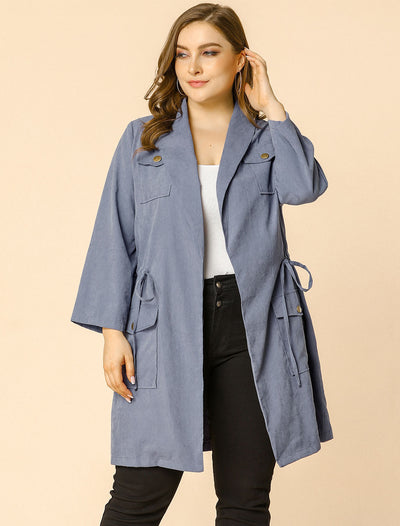 Women's Plus Size Lightweight Jackets Drawstring Notch Panel Utility Casual Jacket with Pockets