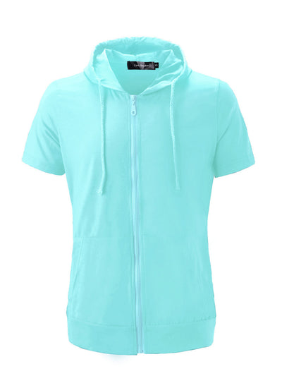 Lightweight Solid Color Zip Up Short Sleeve Hoodies