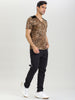 Leopard Print V Neck PU Panel Short Sleeve T-shirts