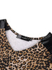 Leopard Print V Neck PU Panel Short Sleeve T-shirts
